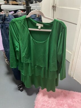 Susan Graver Green Layered Scoop Neck Tunic